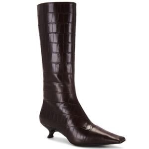 Jeffrey Campbell Nospace Boots Kitten Heel Croc Embossed Leather Western Sz 7M